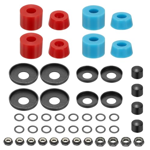 YELARXI Skateboard Bushings, Skateboard Truck Rebuild Long-Board Kit Bushings Washers Pivot Cups-Fitting for (Outdoor Skateboard Parts) 92A & 2 Pack & PU & Blue/Red