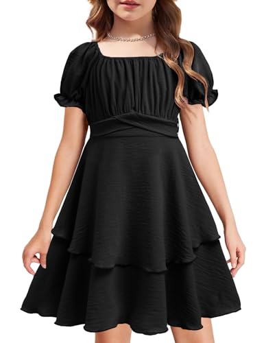Arshiner Girls Dresses Summer Short Sleeve Off Shoulder Ruffle Tiered Layer Party Dress
