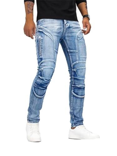 Mens Motorcycle Jeans Straight Denim Pants Casual Stretch Hip Hop Baggy Trousers