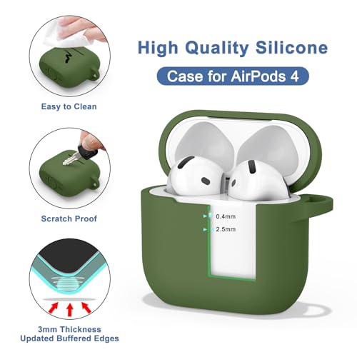 Image of Tobfit Case for AirPods 4 Case Cover 2024 with Lanyard & Keychain, Soft Silicone Protective Case for Apple AirPods 4th Generation, Full Protection, Support Wireless Charging, Grass Green