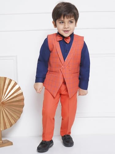 Image of AJ DEZINES Kids Cotton Blend Checkered Clothing Suit Set For Boys With Waist Coat