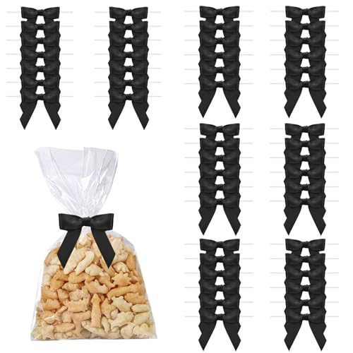 XIABYAYU Petit Noeud en Satin, 50 Pcs Mini Nœuds Noir, Petit Noeud Ruban Satin avec Ruban, Noeuds Cadeau Noir pour Sacs Cadeaux, DIY Sacs Bonbons Biscuits
