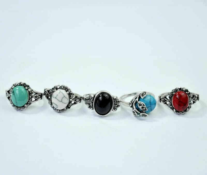 Miniatura 2 de XSWLKJ Lotes al por mayor 30pcs anillos de acero inoxidable para mujer al por mayor lotes mezclados anillo de piedra natural