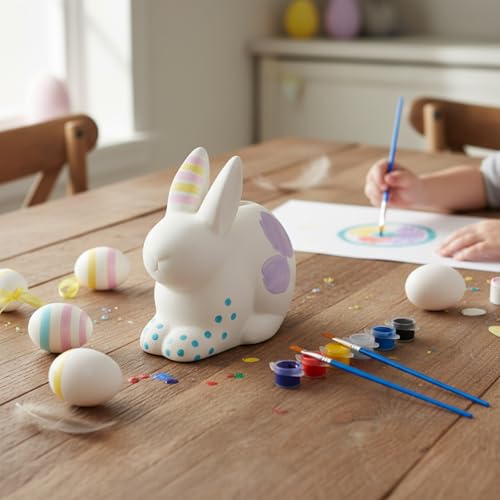 Yalikop 6 Set Easter Ceramics to Paint DIY Ceramic Bunny Banks Painting Crafts Kit Includes Acrylic Paint and Brushes Easter Party Favors Spring Art Projects Home Decor by Yalikop - Image 3