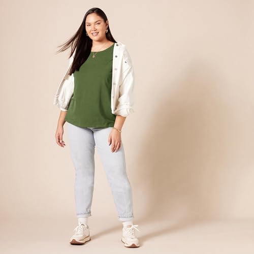 Amazon Essentials Camiseta de Manga Corta con Cuello Redondo y Corte Recto Mujer, Pack de 2, Verde Menta/Verde Militar, M