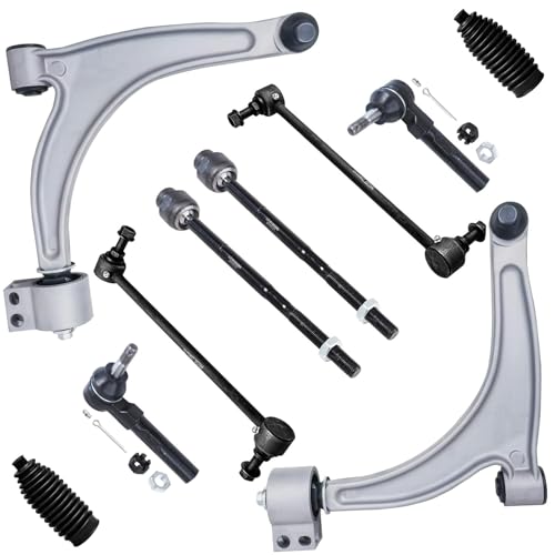 Image of Detroit Axle - Front End 10pc Suspension Kit for 2004-2012 Chevrolet Malibu, 2005-2010 Pontiac G6, 2007-2009 Saturn Aura 2 Lower Control Arms 4 Outer Inner Tie Rods 2 Sway Bars 2 Boots Replacement
