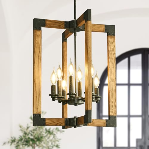 8 Light Farmhouse chnadelier for Bedroom, Wood Chandelier with Oil Rubbed Bronze Finish, Rustic Light Fixtures for Dining Room, Living Room and Foyer