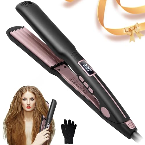 UKLISS Piastra Frisè in Ceramica PTC per Volumizzare i Capelli, Temperatura Regolabile 100-230°C, Display LCD, Cavo Rotante, 5 cm x 5 cm