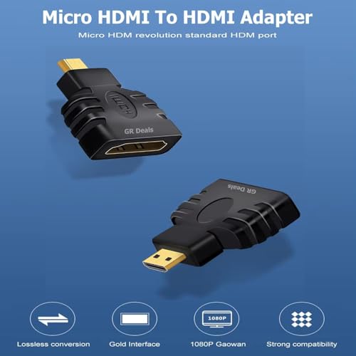 Image of Micro HDMI Adapter, Female (Type-A) to Male (Type-D) for Rassspberrry Piii 4, Gold Plated Connector Converter. (Not for Mobile Micro-USB). (Micro HDTV to HDTV). Black.