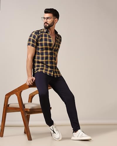 Image of TOPLOT Men's Regular Fit Casual Shirt Checks Design with Spread Collar & Half Sleeves