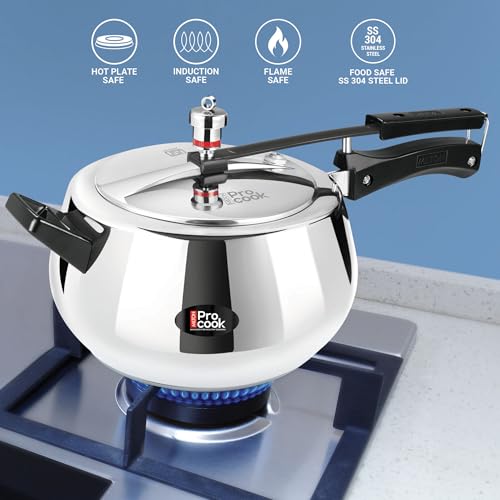 Image of Milton Pro Cook 3-Layer Thick Triply Bottom I Induction Cookware & Gas Stove Friendly Stainless Steel Pressure Cooker 5 Litre | Inner Lid | Safety Valve with Gasket Release System | 5 Years Warranty