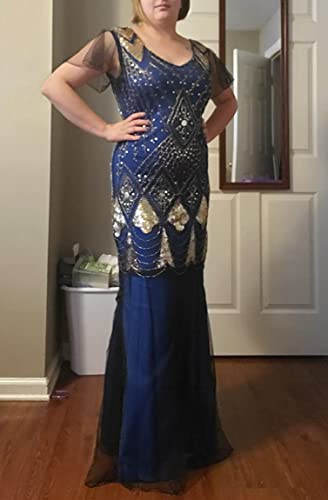 Image of Women Evening Dress 1920s Flapper Cocktail Mermaid Plus Size Formal Gown with Long Gloves