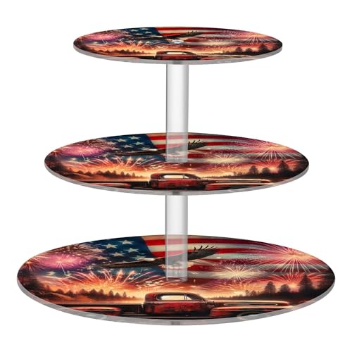 PYBUG Independence Day 3 Tier Acrylic Cupcake Stands Tower,Dessert Table Display Set for Tea Party,Wedding,Birthday, Baby Shower