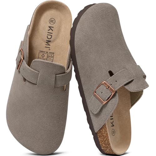 Image of KIDMI Genuine Suede Clogs for Women Men Cork Footbed Sandals Leather Mules Potato Shoes with Arch Support