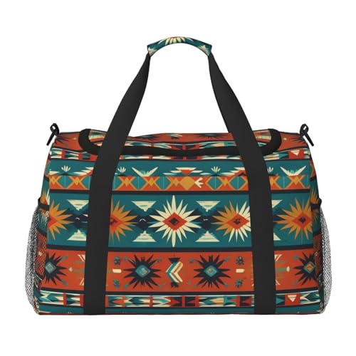 Native American Patterns Print Travel Duffle Bag - Foldable Personal Item Travel Bag for Women & Men,Carry-On Convertible Crossbody Tote Bags with Adjustable Shoulder Strap & Pockets 13x10.2x19.7 in