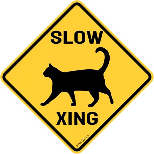 Image of Cat Xing Crossing Sign Black Cat Metal Signs Yellow Street Sign 12X12inch | Novelty Home Yard Wall Decor Indoor& Outdoor