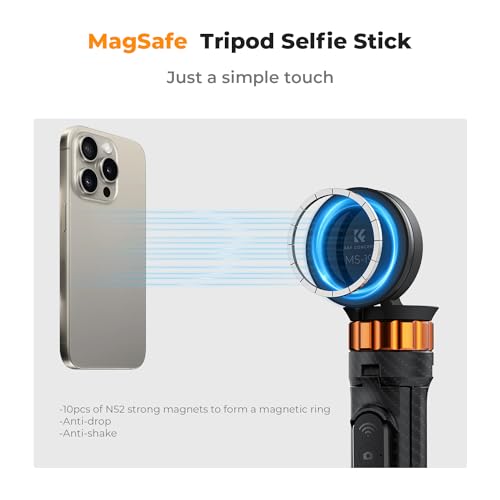 Image of K&F CONCEPT 63'' Magnetic Selfie Stick Tripod | Lightweight, Wireless Remote, Compatible with iPhone 17 Pro Max /16 /15 /14 /13 /12 Series and All Phones, MS19