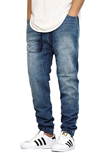 URBANJ Men's Slim Fit Drop Crotch Denim Jogger Pants S-5XL - Main Image