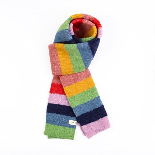 ZENZDS 150 * 20CM Regenbogen Wollschal Dünner Schal Wolle Wolle Strickschal Für Frauen Gestreifte Wollschals Niedlicher Winterschal Frauen