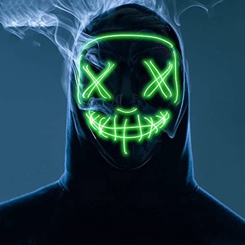 Led Purge Mask Halloween Light Up EL Wire Hacker Mask Scary LED Mask Cosplay Lighted Face Masks for Costumes Festival Party
