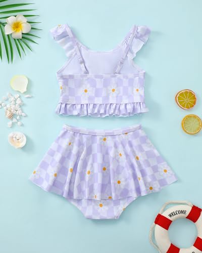 Image of Saeaby Toddler Little Girls Swimsuit Summer Halter Ruched Tankini 2 Piece Bathing Suit for Girl Beach Swimwear 3-8Y