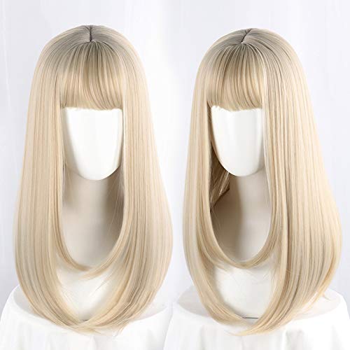 Retouching the Face Long Straight Synthetic Hair Natural Lolita Japanese Cosplay Party Sweet Wigs (Gold)