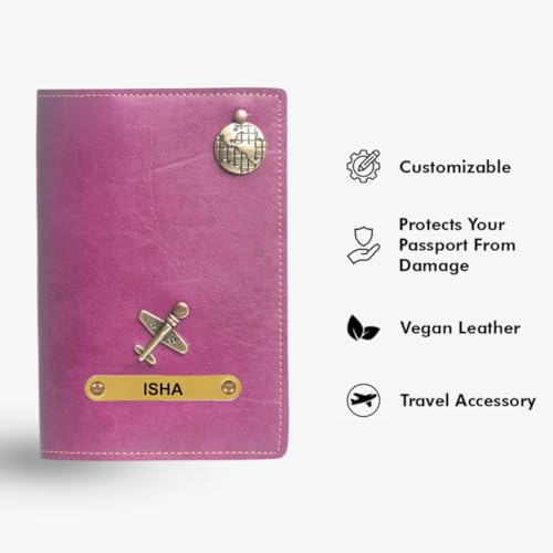 Image of ncgifts Customised Leather Passport Holder: Personalised Name & Charm for Men & Women - Unique Travel Gift, Document Organiser, Boarding Pass Holder, Customised Gifts for Men & Women (Lavender)