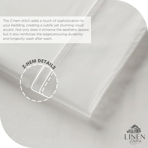 Image of Linen Home 6 Piece King Cotton Sheet Set, 100% Cotton Percale, 4 Pillowcases, Deep Pocket with All Around Elastic Sheet, Crisp Breathable Bedding, Hotel Luxury, Long-Staple Combed Cotton, Snow White