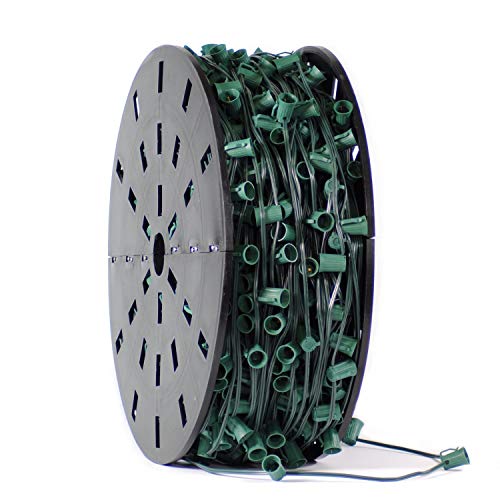 HLO Lighting C9 Christmas Light Stringer, E17 Base, 1000' Bulk Spool, SPT-1 Wire | Commercial Grade Christmas Light Spool | Green with 15” Socket Spacing | 800 Sockets