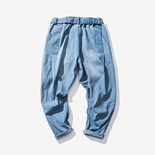 Men's Jeans Vintage Casual Drawstring Elastic Waist Big and Tall Solid Color Strech Tapered Denim Pants 7
