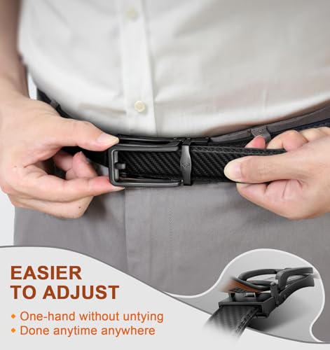 Image of BULLIANT Men Ratchet Belt 2 Pack, Click Sliding Leather Belt Adjustable for Gift Men Dress Casual Jeans 1 3 /8,Cut for Fit