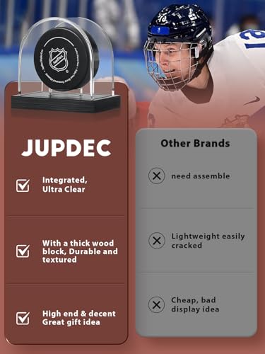 Image of Hockey Puck and Collectibles Display Case, Premium Acrylic Clear Box Puck Holder with Mahogany Wood Base, Showcase for Autographed Souvenir Memorabilia, Collectible Figure Stand, Black