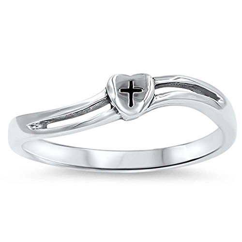 Oxford Diamond Co Plain Heart and Cross Purity Christian Band .925 Sterling Silver Ring Sizes 4-10 (10)
