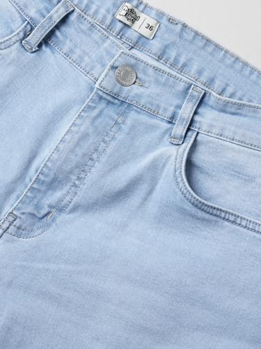 Image of The Souled Store Slim-Fit Denim: Frost Blue Men and Boys Buttoned Solid Cotton Slim Fit Jeans
