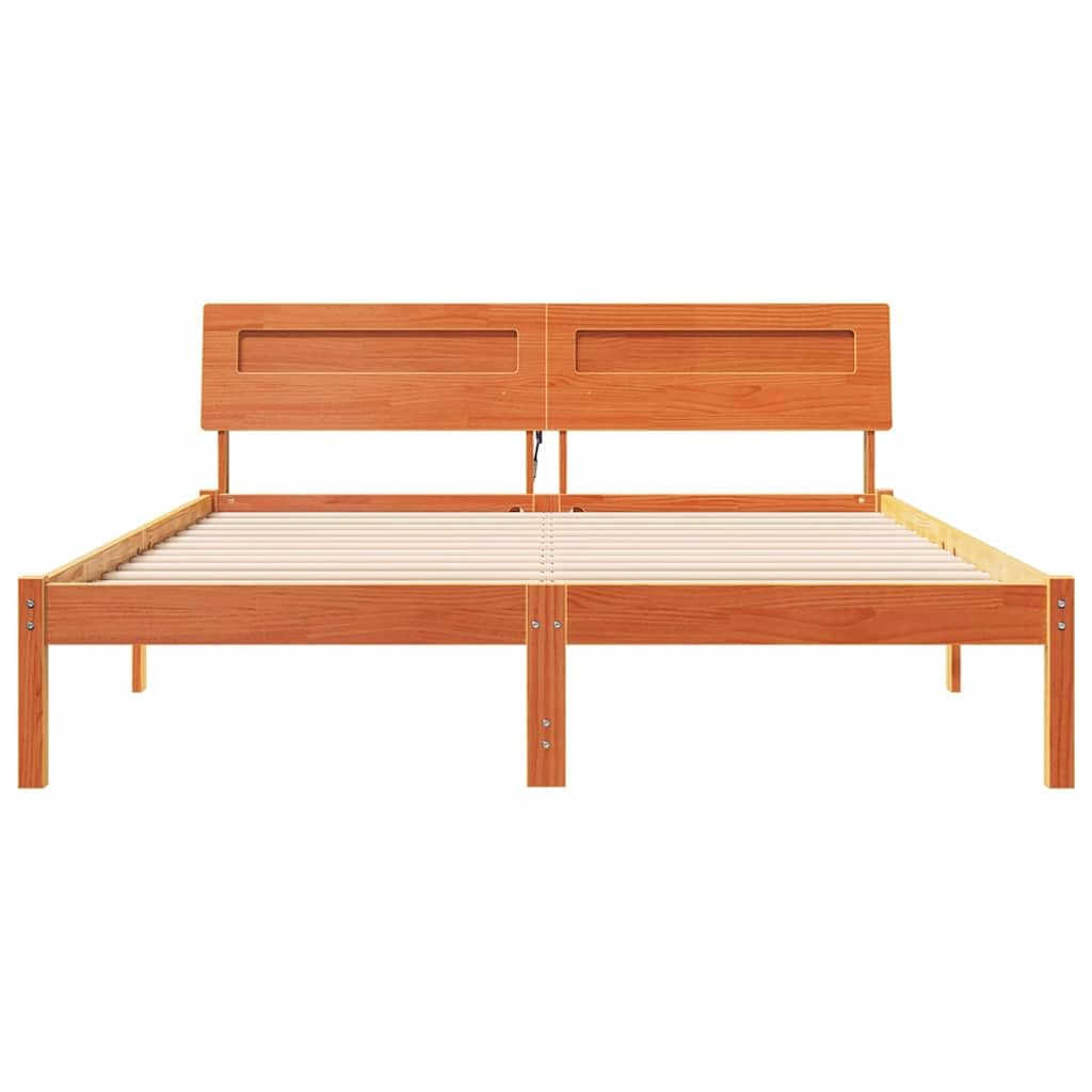 Lite drewno sosnowe platformowe z wezgłowiem Brązowy 160 x 200 cm