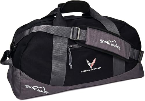 C8 Corvette Duffel Bag - Next Generation Eddie Bauer Travel Duffle with Cross Flags Logo (Black)