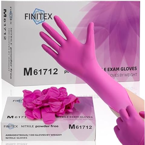 FINITEX Pink Nitrile Disposable Latex-Free Gloves - 3.5mil 100PCS/Box 9inch Long Powder-Free Gloves Guantes de Nitrilo Cleaning Medical Exam Food Cooking Gloves (100, Medium) Cover