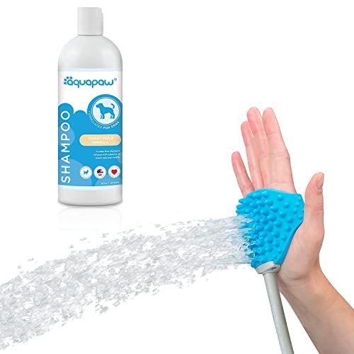 Aquapaw - 2-Piece Pet Washing & Grooming Bundle; incl. Sprayer/Scrubber Combo Bath Tool, Sweet Pea & Vanilla Deodorizing Pet Shampoo - Dog Washing Kit, Pet Cleaning & Bathing