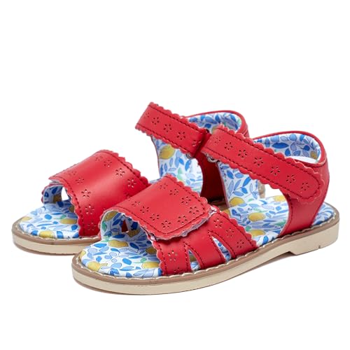 Girls' Sandals With Open Toe Double Buckle Summer Shoes, Genuine Leather Soft Anti Slip Flat Sandals (Girl/Children)