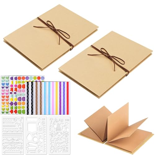 Prospura Accordion Scrapbook Album Brown Kraft Paper Pages with DIY Accessories Small Blank Photo Albums Set 6 X 8 Inch DIY Scrapbook for Mom Wedding Baby Family Anniversary Travel(Brown)