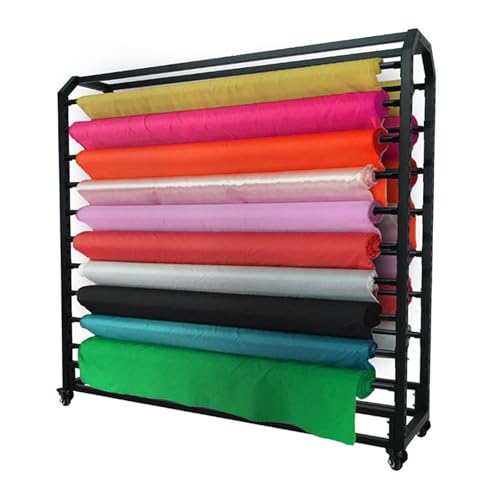 Estante de almacenamiento textil con varilla ajustable, organizador de acero resistente con ruedas para rollos de tela y vinilo