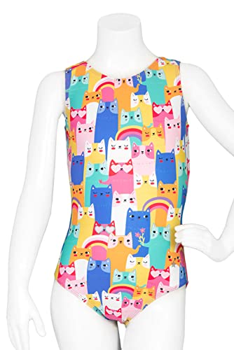 Destira Catlandia Gymnastic Leotard For Girls, Colorful, Cat-Themed Split-Back Leo, Matching Scrunchie Included Child M (8) #TOP28