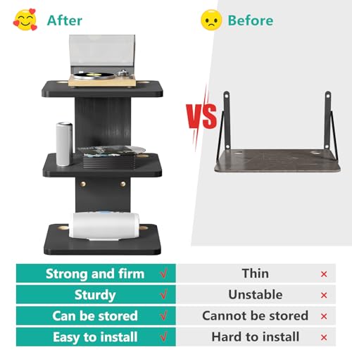 Image of WALI Floating TV Projector Shelf, Holds Up to 22lbs, Black Floating Shelf for Under TV for DVD Players, Cable Boxes, Routers, Game Consoles, PlayStation Accessories (CS303NB), 3 Shelf
