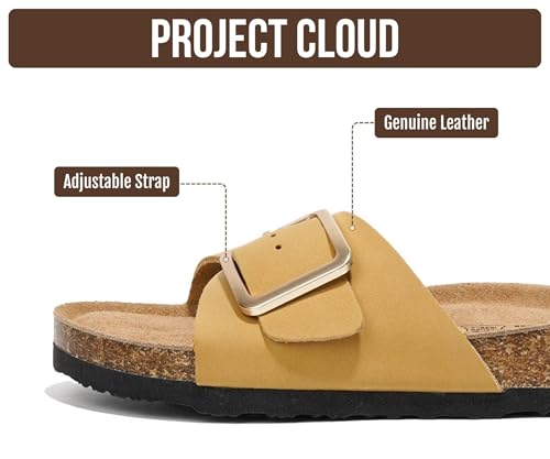 Image of Project Cloud 100% Genuine Leather Sandals Women Dressy Beach Essentials Slides for Women Footwear - Lightweight with Memory Foam Insole Sandals for Women 2026 - Womens Slides