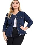 Agnes Orinda Women's Plus Size Long Sleeves Collarless Denim Jacket Christmas 2X Blue