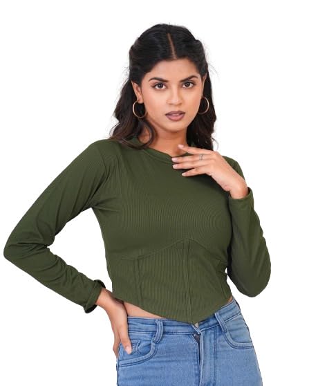 jaiya Women's Solid Asymmetrical Hem Green Corset Top-picture-53