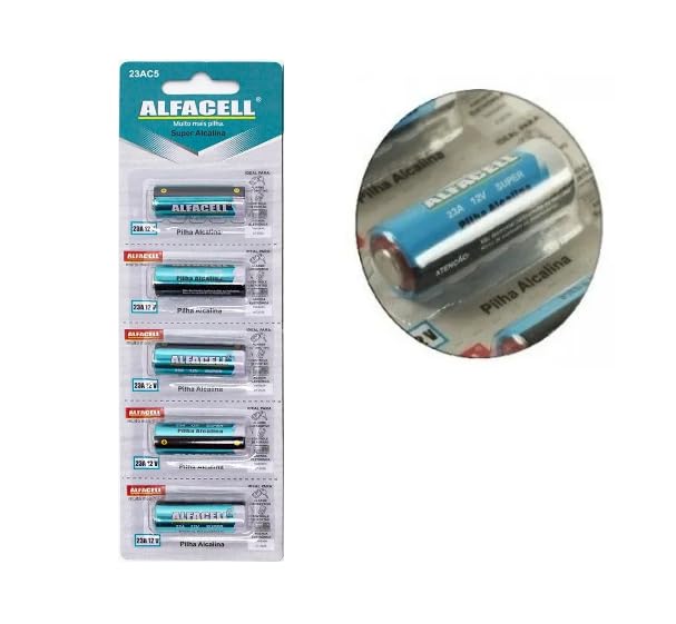 Bateria 23A Alcalina Pilha A23 12V Cartela com 5 Unidades Pilha Para Controle de Portao Eletronico