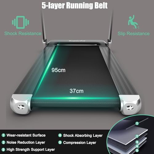 KOMFOTTEU Inklapbare loopband voor thuis, loopmachine 1-12 km/u, 550 W, wandelpad met lcd-display, bluetooth-app, 3 modi en 12 programma's, Home Treadmill elektrisch 100 kg draagbaar - Afbeelding 4