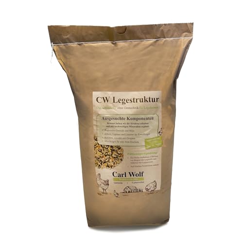 Carl Wolf Legestruktur - 20 kg - Alleinfuttermittel für Legehennen & Hühner - mit Karotte & Oregano - enthält wichtigen Nährstoffe