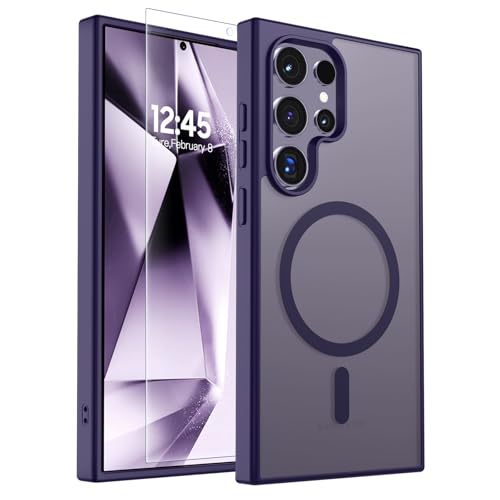 Image of SUPFINE Magnetic for Samsung Galaxy S24 Ultra Case with Screen Protector, (Built-in Magnets) (Military Grade Drop Protection) Slim Translucent Shockproof Phone Case,Dark Purple